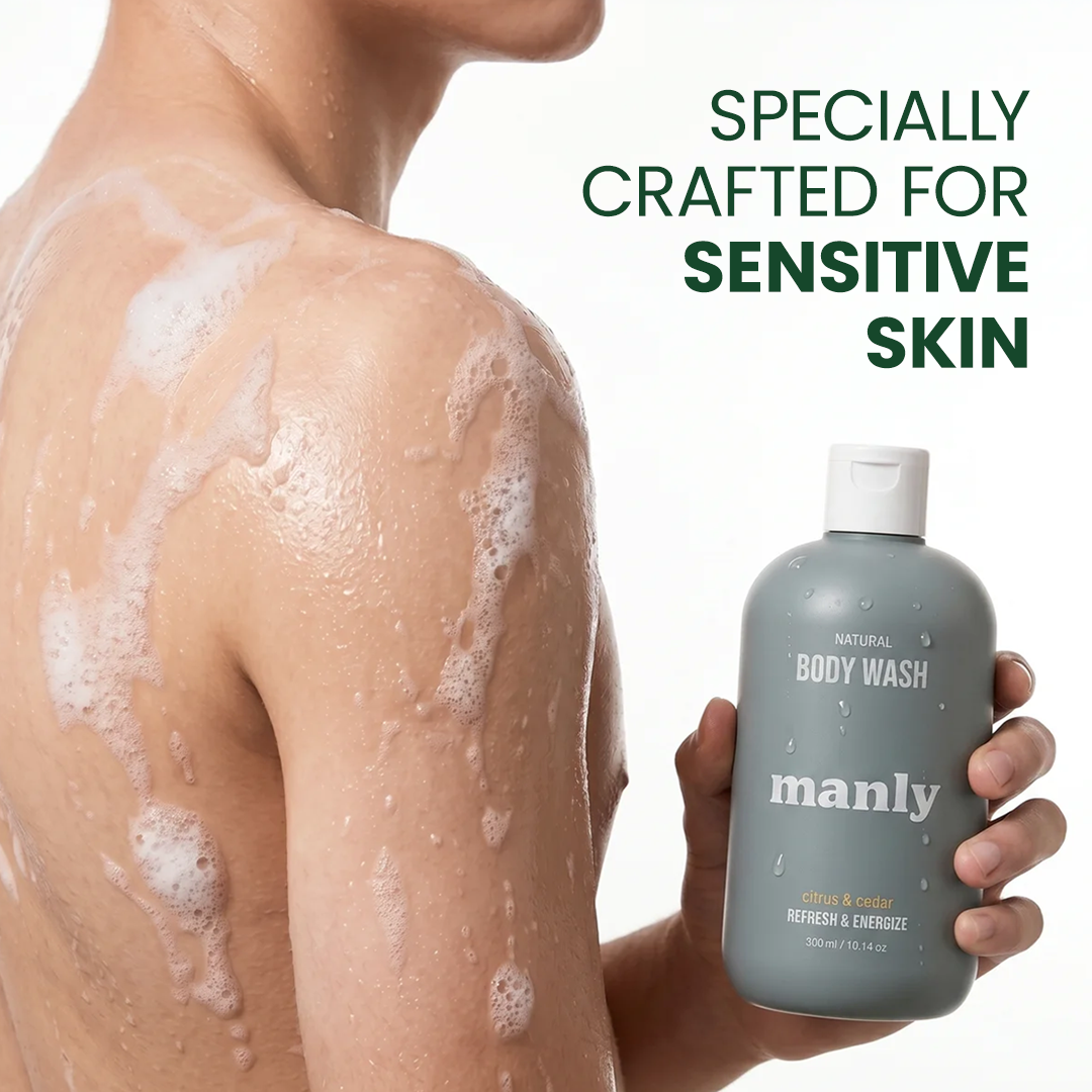 MANLY Natural Body Wash for Teen Boys — 72-Hour Odor Protection, Sensitive Skin Safe, Sulfate & Paraben Free, with Kakadu Plum & Coconut Oil - Citrus & Cedar (10.15oz, 2 Pack)