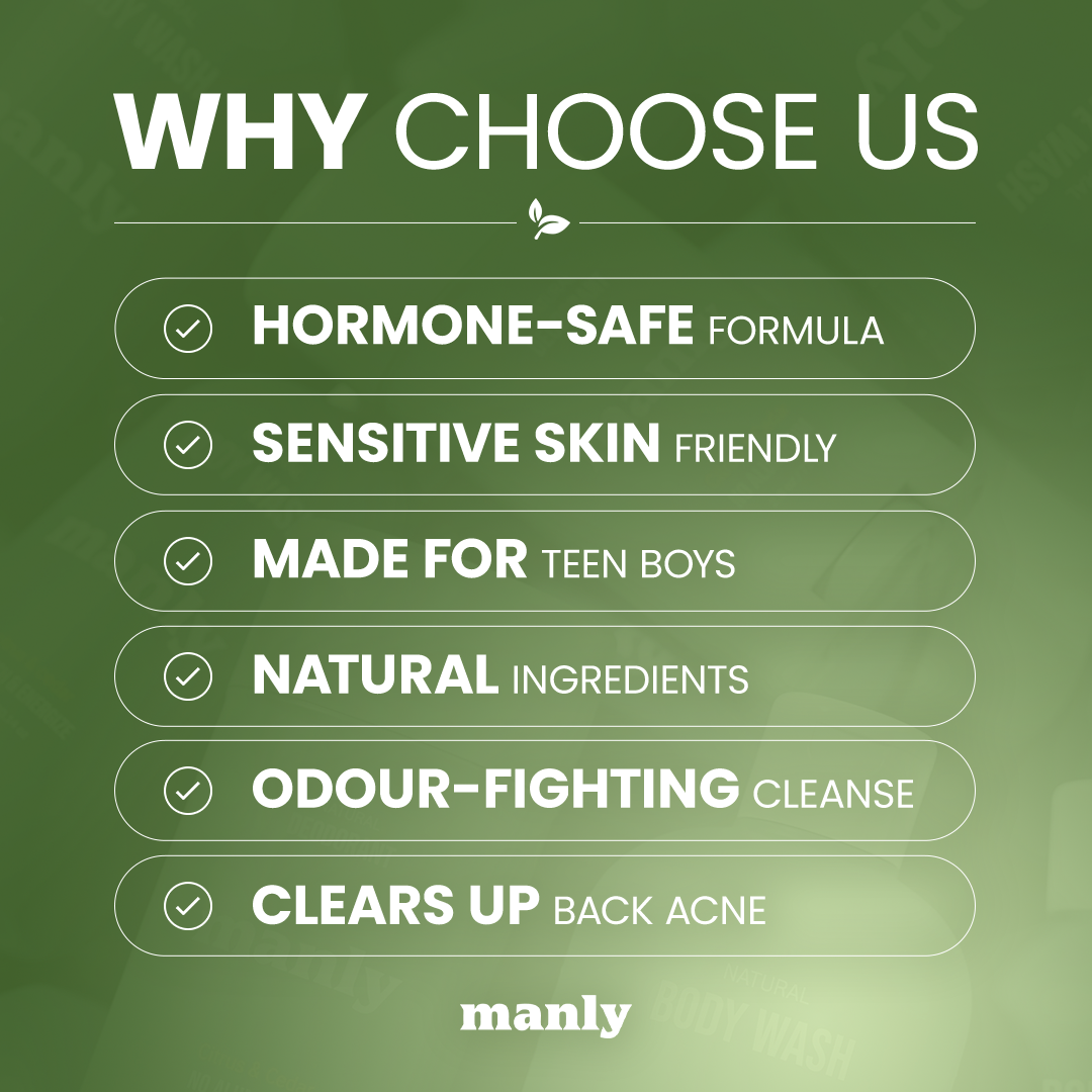 MANLY Natural Body Wash for Teen Boys — 72-Hour Odor Protection, Sensitive Skin Safe, Sulfate & Paraben Free, with Kakadu Plum & Coconut Oil - Citrus & Cedar (10.15oz, 2 Pack)